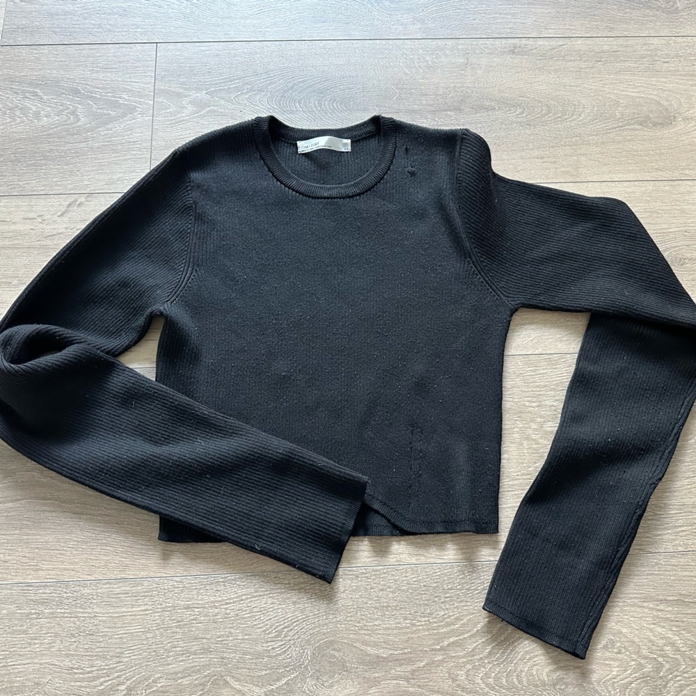 OAK + FORT WOMENS BLACK LONG SLEEVE RIBBED CROP SWEATER SIZE S